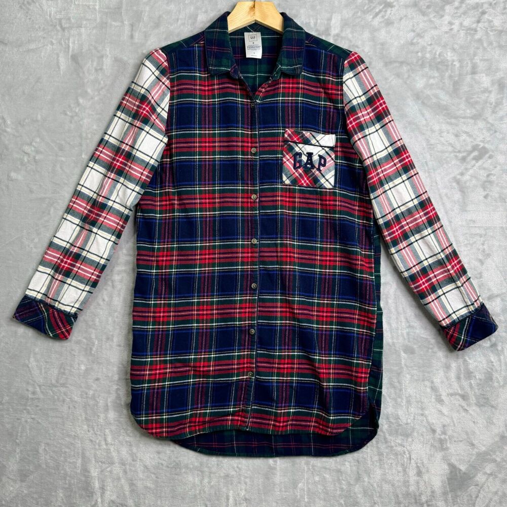 Gap + Pendleton Jammie Shirt Womens Small Plaid Tartan Embroidered Nightgown